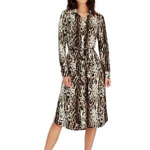 INC International Concepts Leopard Animal Print Long Sleeve Shirtdress Dress